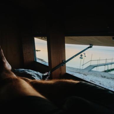 The view from inside the shelter located at Skåret on the island of Ærø.