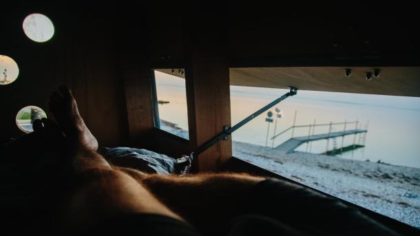 The view from inside the shelter located at Skåret on the island of Ærø.