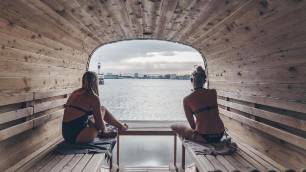 Relaxing in the sauna of CopenHot, Copenhagen