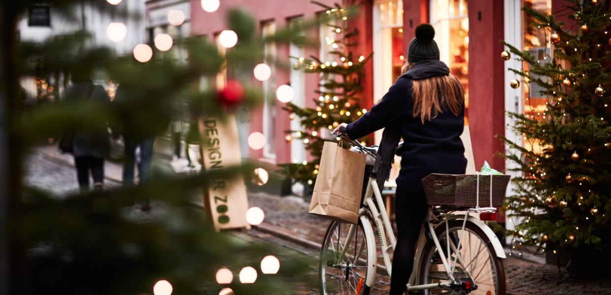 Girl on a bike during Christmas time in Aarhus