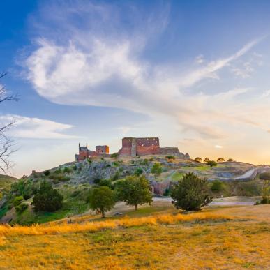 A view of Hammershus castle in the north of Bornholm, an island in Denmark