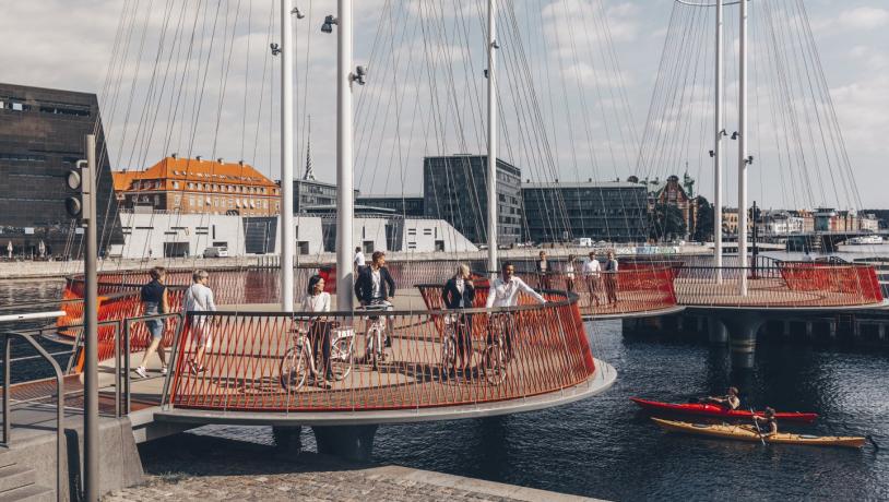 Cyclists in Copenhagen on the Circle bridge, Denmark