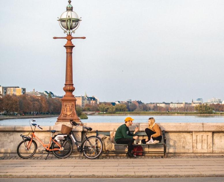 Relaxing with coffee on Queen Louise Bridge Copenhagen