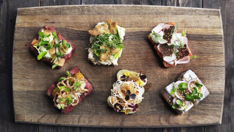 Traditional Danish food smørrebrød at aamans deli in copenhagen, Denmark 