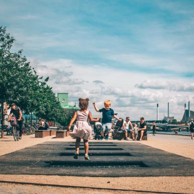 Kids on trampolines in Copenhagen