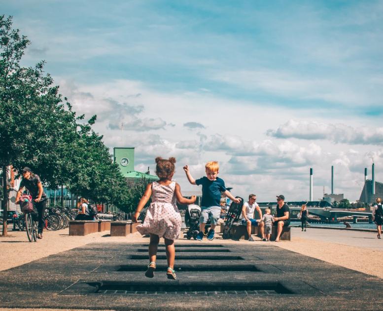 Kids on trampolines in Copenhagen