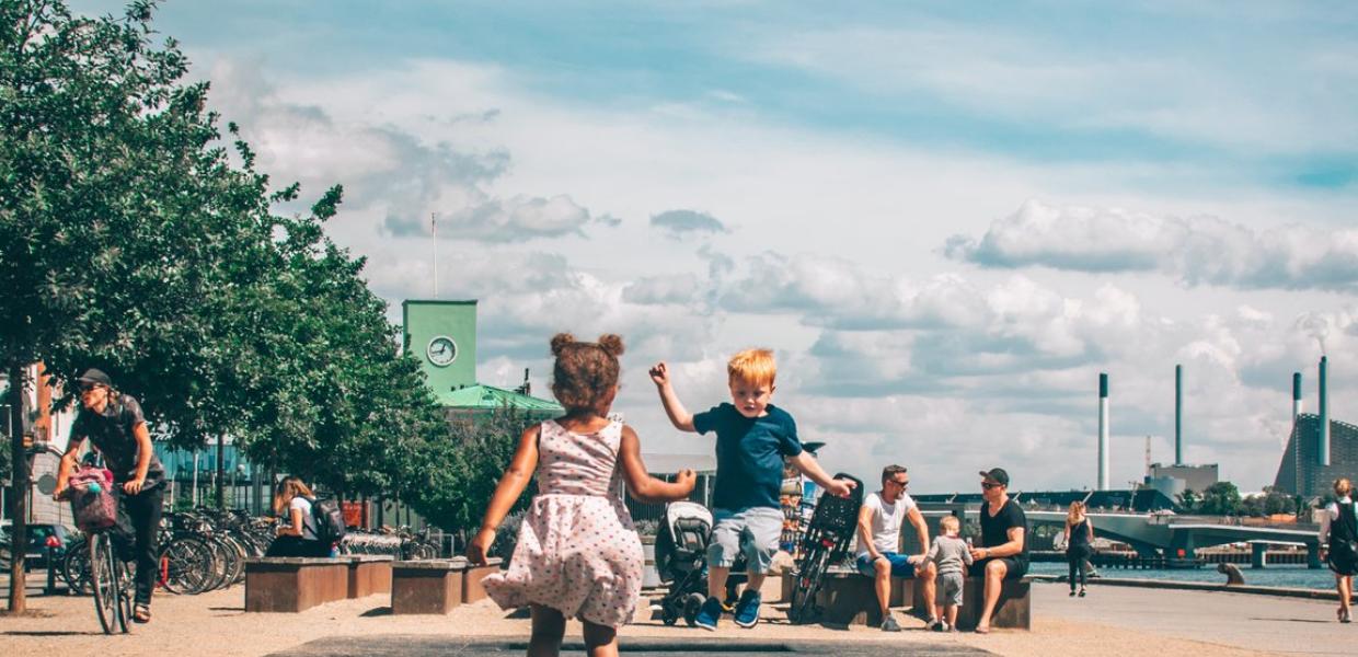 Kids on trampolines in Copenhagen