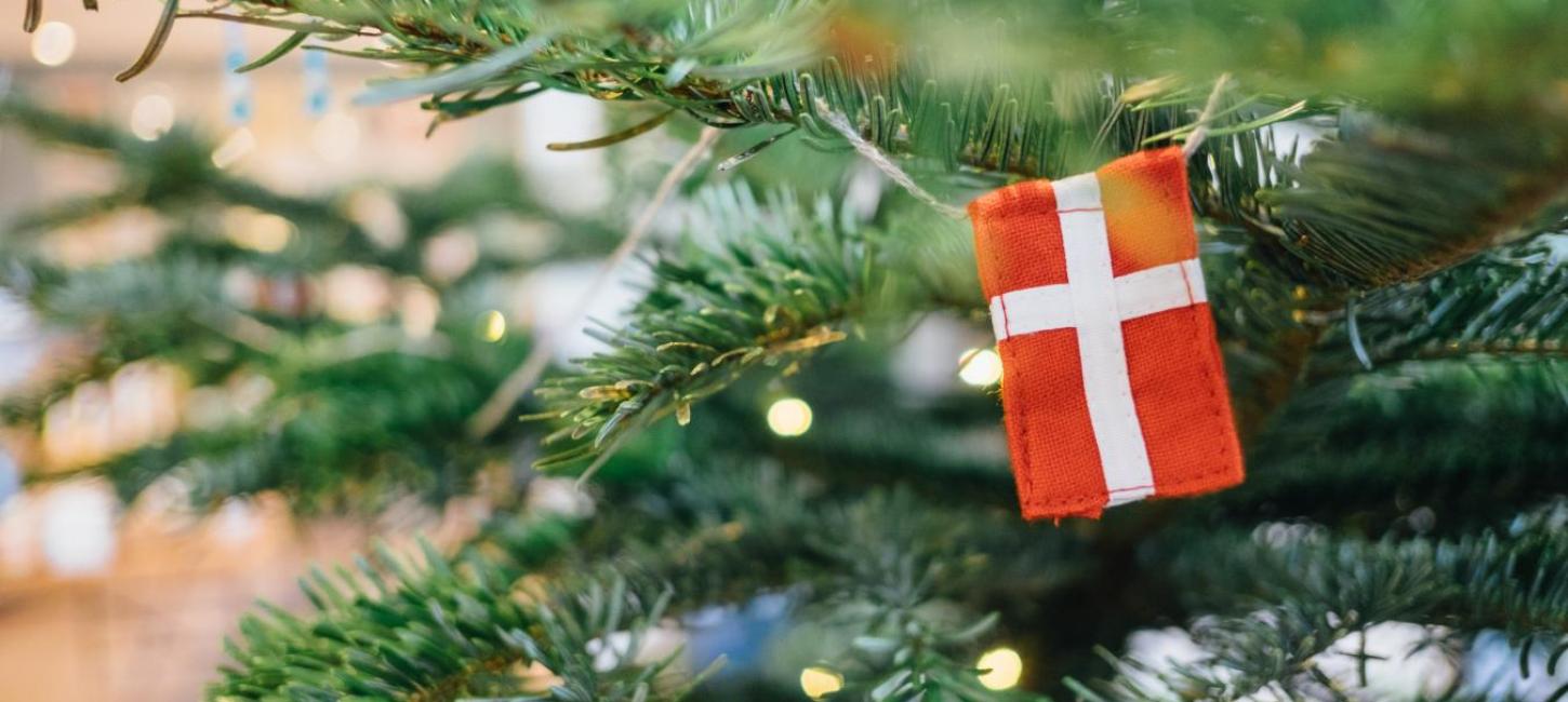 Danish flag decoration on a Christmas tree