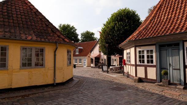 Little street in Odense, Fyn. 