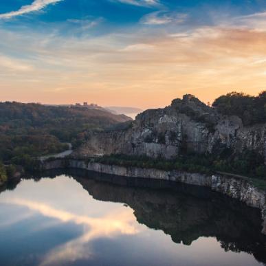 Opal Lake (Opalsøen) with Hammerhus in background, Bornholm