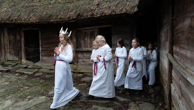 Santa Lucia parade in the Open Air Museum in Kongens Lyngby, near Copenhagen