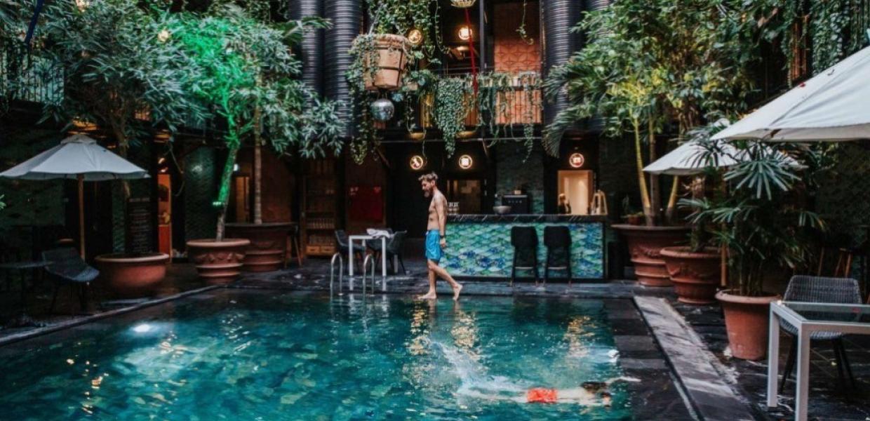 The tropical pool area at the hotel Guldsmeden Manon Les Suites in Copenhagen