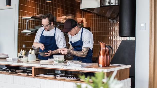 Chefs preparing dinner in Restaurant Substans in Aarhus