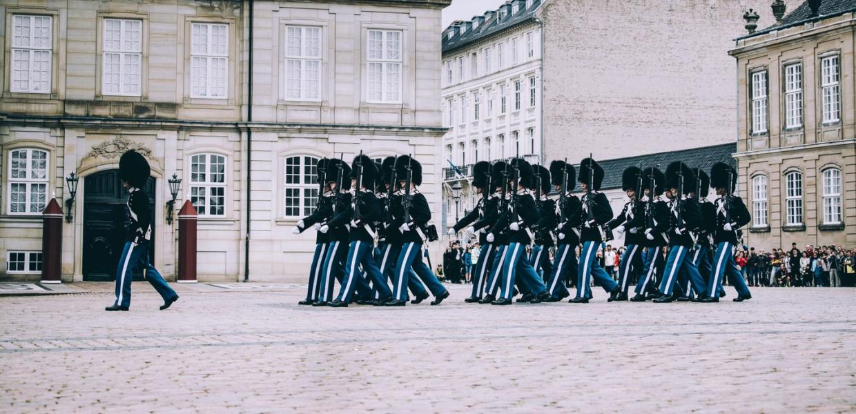 Changing of The Royal Guard at Amalienborg Palace in Copenhagen, 