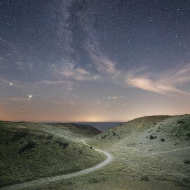 Stars in the night sky over the Danish island Samsø