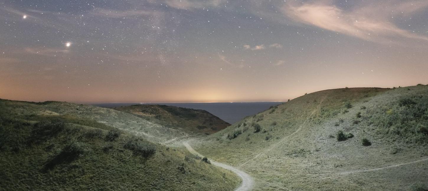 Stars in the night sky over the Danish island Samsø