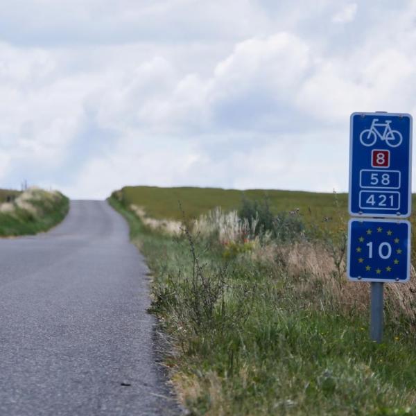 N8 route sign on country road, Denmark