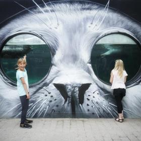 Children at street art in Odense Zoo, Fyn