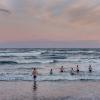 Winter bathers going into the water on a winter morning in Klitmoeller in North Jutland. 